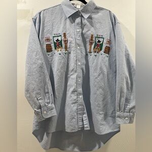 Vintage Casey Coleman Shirt Women's L Blue Embroidered Cowboy Boots Button Up